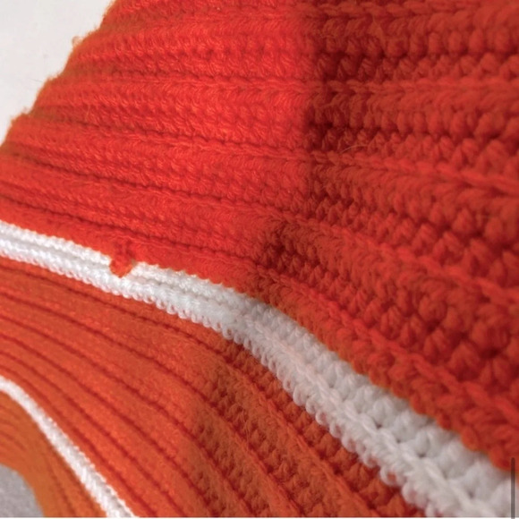Vintage Handmade Orange Striped Crochet Knit Afghan Throw Blanket - Picture 13 of 16
